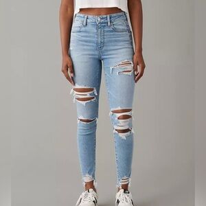 American Eagle Super High Rise Next Level sz 0 Ripped Jeans Jeggings